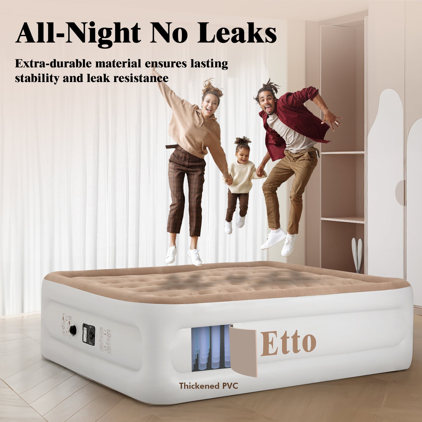 Etto Air Mattress,18 inch Inflatable Airbed Luxury Double High Self Inflation Deflation Queen Air Mattress withUpgraded Built-in Pump, Blow Up Guest Bed for Home Portable Camping Travel,650lb MAX