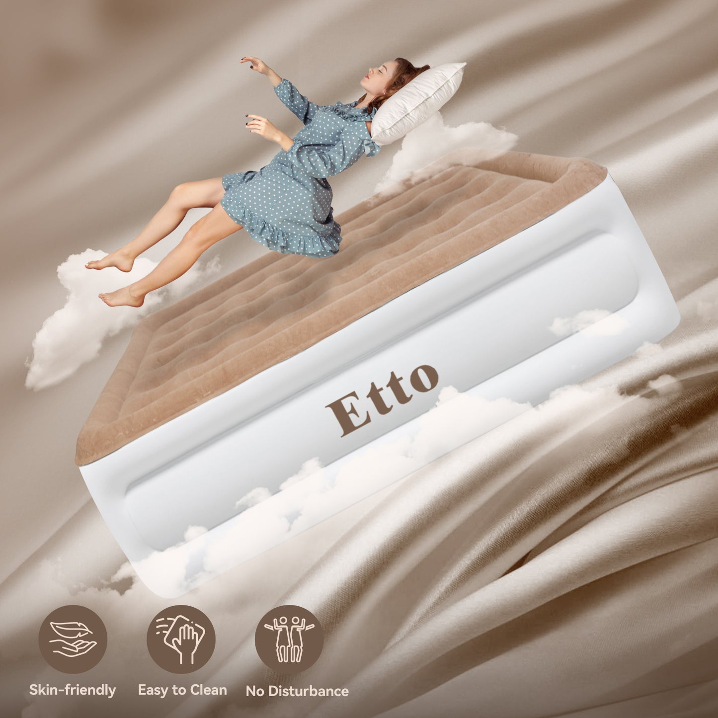 Etto Air Mattress,18 inch Inflatable Airbed Luxury Double High Self Inflation Deflation Queen Air Mattress withUpgraded Built-in Pump, Blow Up Guest Bed for Home Portable Camping Travel,650lb MAX