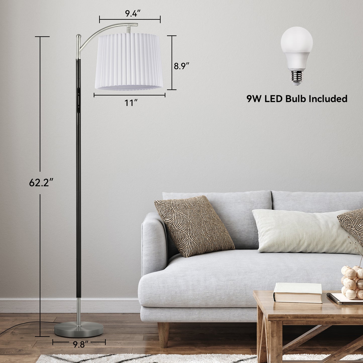 Floor Lamp, LED Floor Lamp with APP & Remote & Touch Control, Stepless Color Temperatures and Brightness, Tall Standing Lamp with Pleated Lampshade for Living Room, Bedroom, Office(Black Gold)