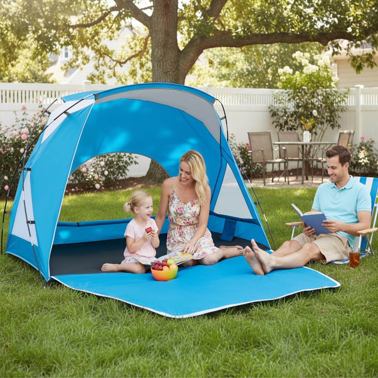 Beach Tent, Portable Sun Shelter for 2/3/4/6-8 Person with UPF 50+ UV Protection, Easy Setup Waterproof Beach Shade Canopy Cabana for Family Outdoor and Picnics, Fishing with Carrying Bag